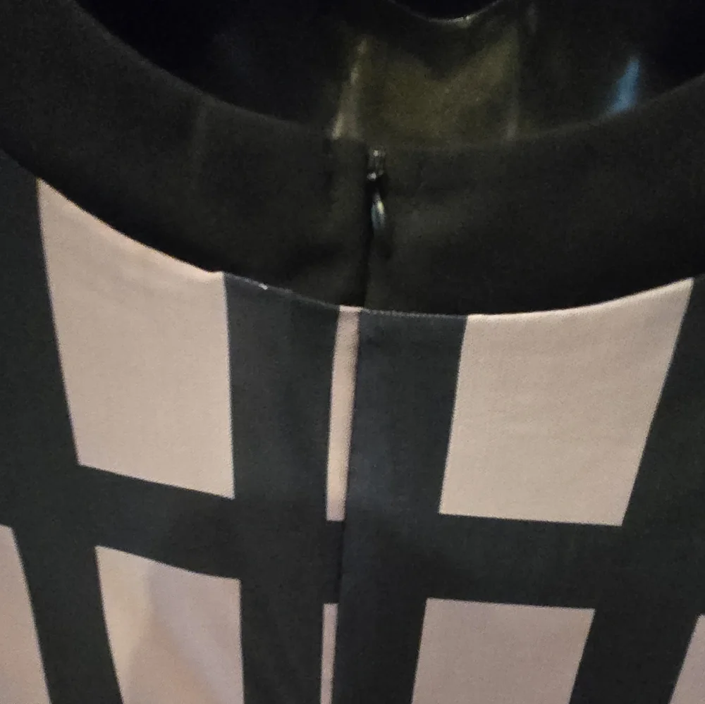 Left Or Right Elegant Black & Cream Grid Pattern Mesh/sheer Dress SzL NWOT - Picture 7 of 9